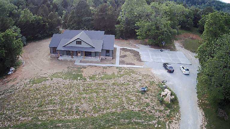 Aerial view of finished concrete installation at a private residence