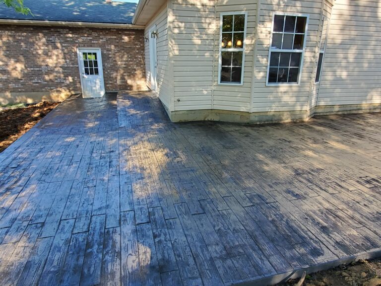 Residential concrete patio with stamped plank design